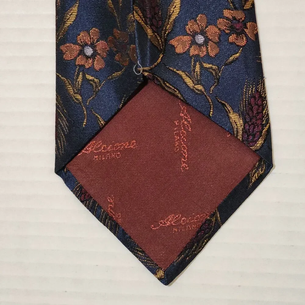 Alcione for Today's Man Silk Tie 4"x57.5" Navy Blue Floral Made in Italy - Picture 4 of 6
